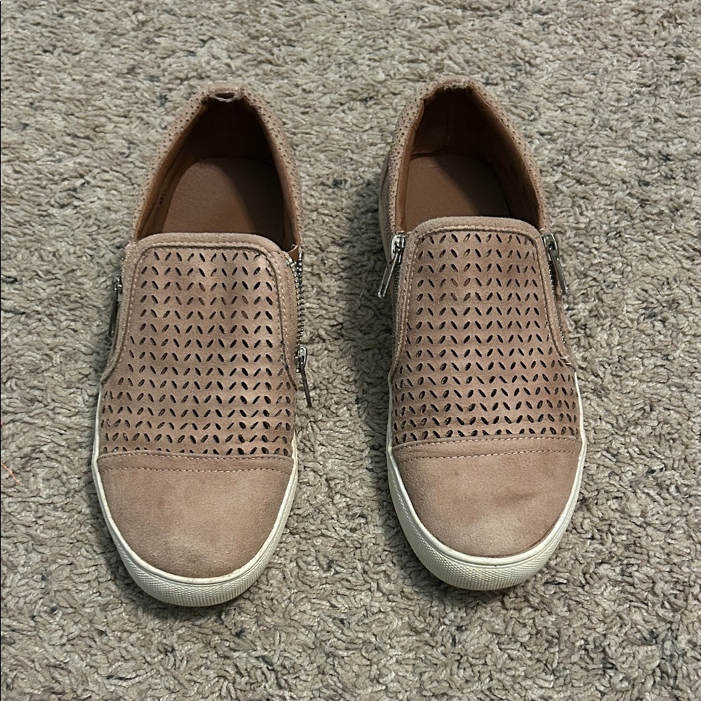 Tan Slip-On Sneakers with Perforated Design